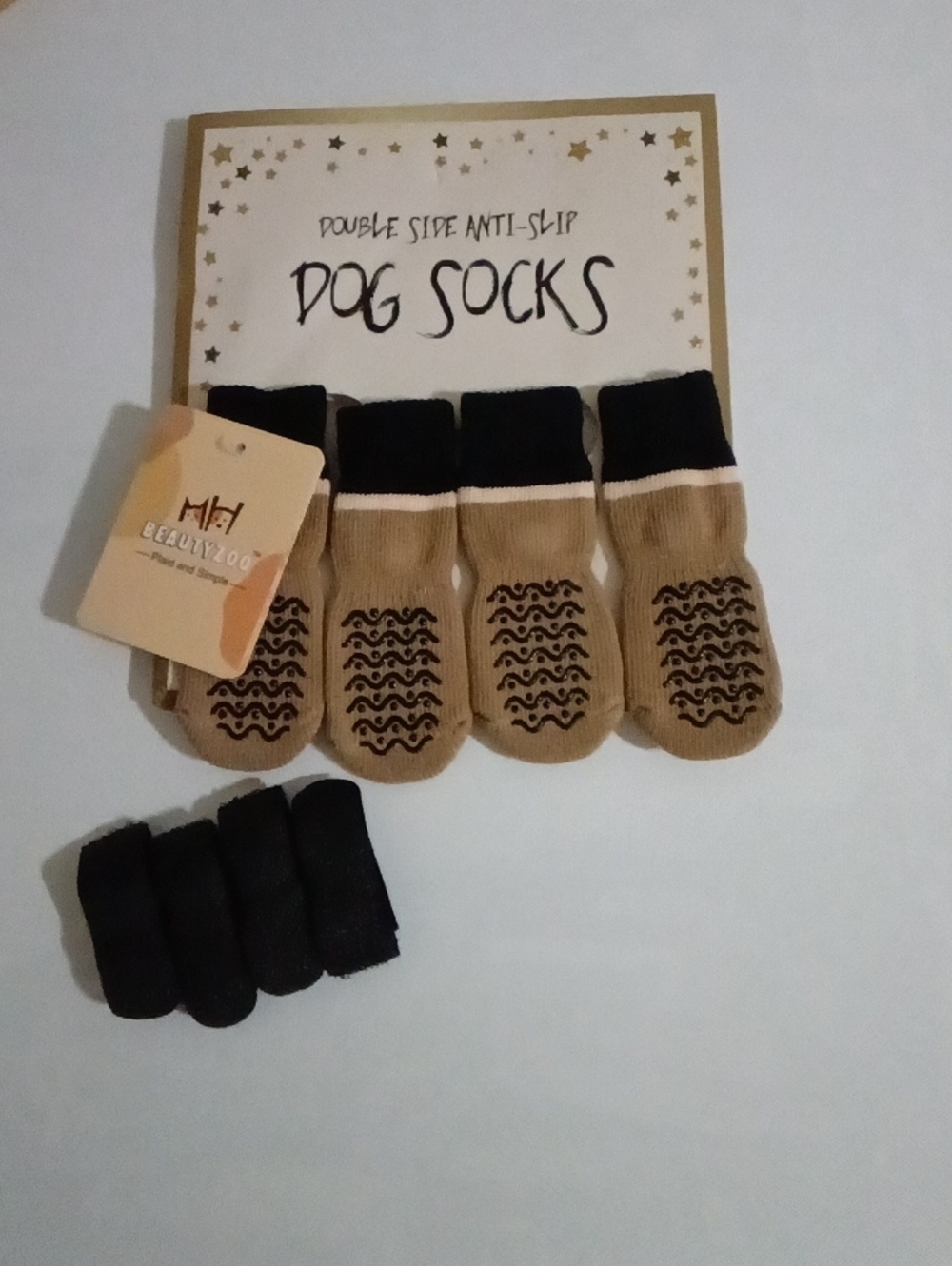 Double Side Anti-Slip 🐶 Dog Socks Paw 🐾 Protection Khaki Size S